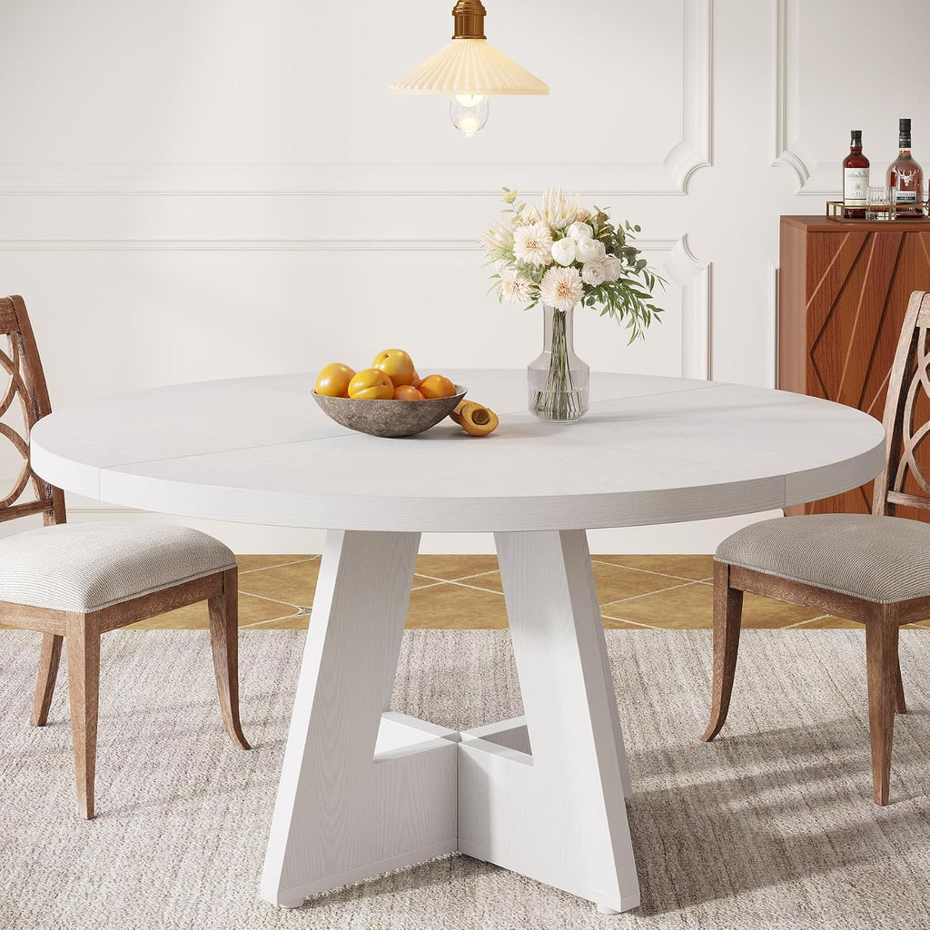 Tribesigns Farmhouse Dining Table, 47 Inch Round Dinner Table for 4, Rustic Round Dining Room Table for Home Dining Room Living Room (White)