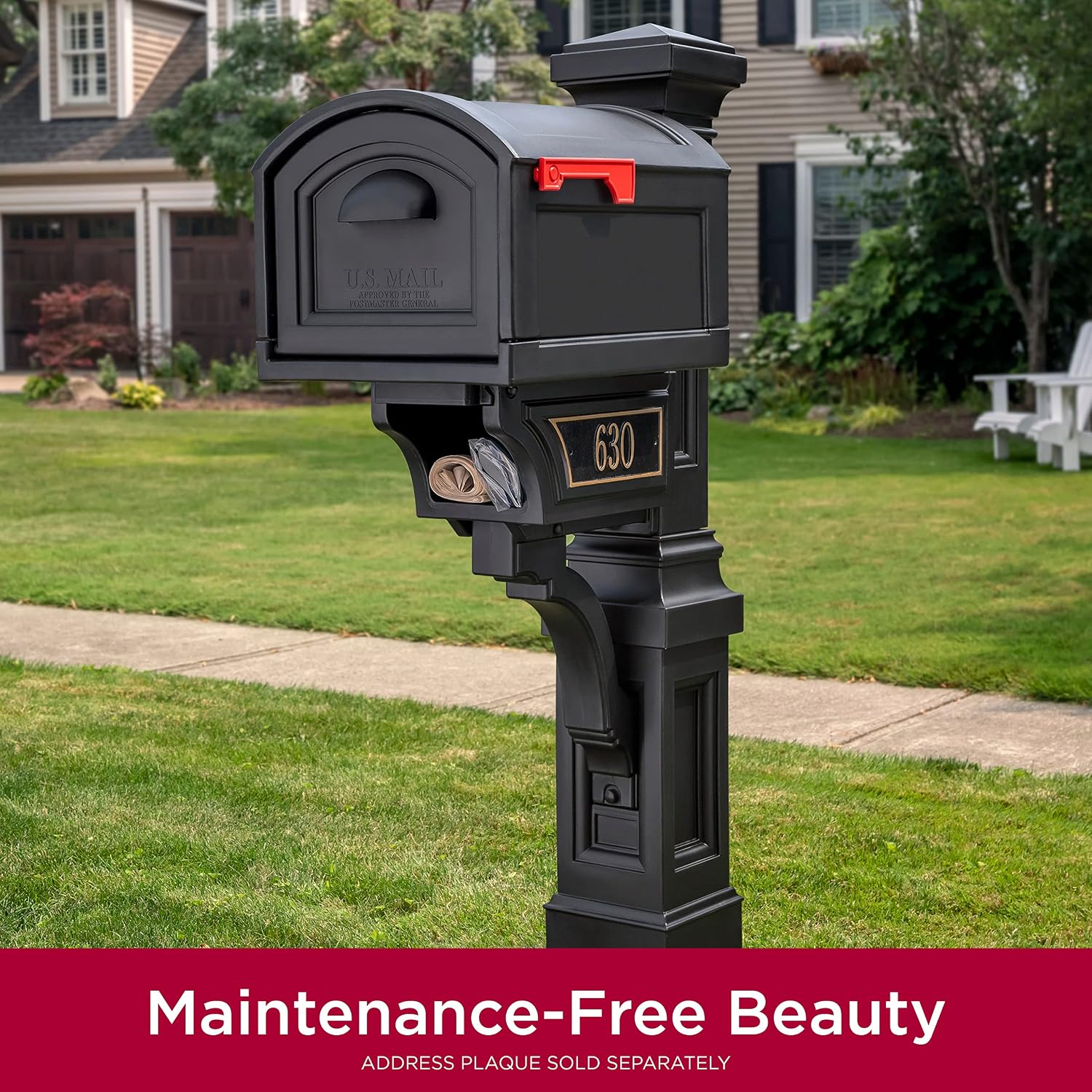 Step2 Atherton Extra Large Mailbox & Post, Weather Resistant, Large Outdoor Mailboxes, Made of Durable Plastic, Easy to Install, Flag Included, Onyx Black