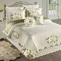 Sweetbay Garden Luxury Matelasse Bedding | Magnolia, Butterfly, & Leaf Velvet Appliques | 4-Pc Ivory Textured Scroll Lightweight Bed Set: Queen Coverlet, Bedskirt, 2 Standard Shams, & 2 Accent Pillows