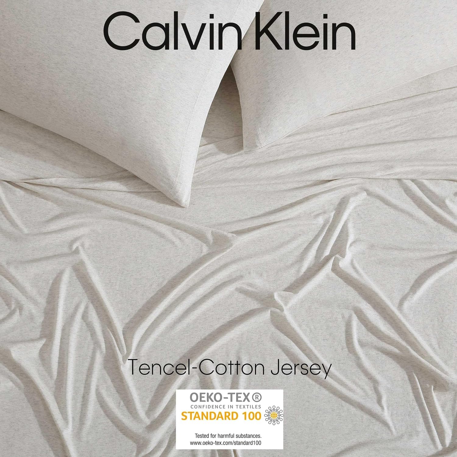 Calvin Klein - King Size Sheets Set, Naturally Soft Cotton-Blend Melange Jersey Bedding - Bed Sheets with Matching Pillowcases & Fitted Sheet (Modern Cotton Ivory/Grey)