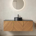 48 Inch Bathroom Vanity with Single Sink, Floating Vanity with Vessel Sink, Modern Bathroom Vanity Cabinet with 3 Doors, Sintered Stone Countertop and Black Round Basin,Brown Oak