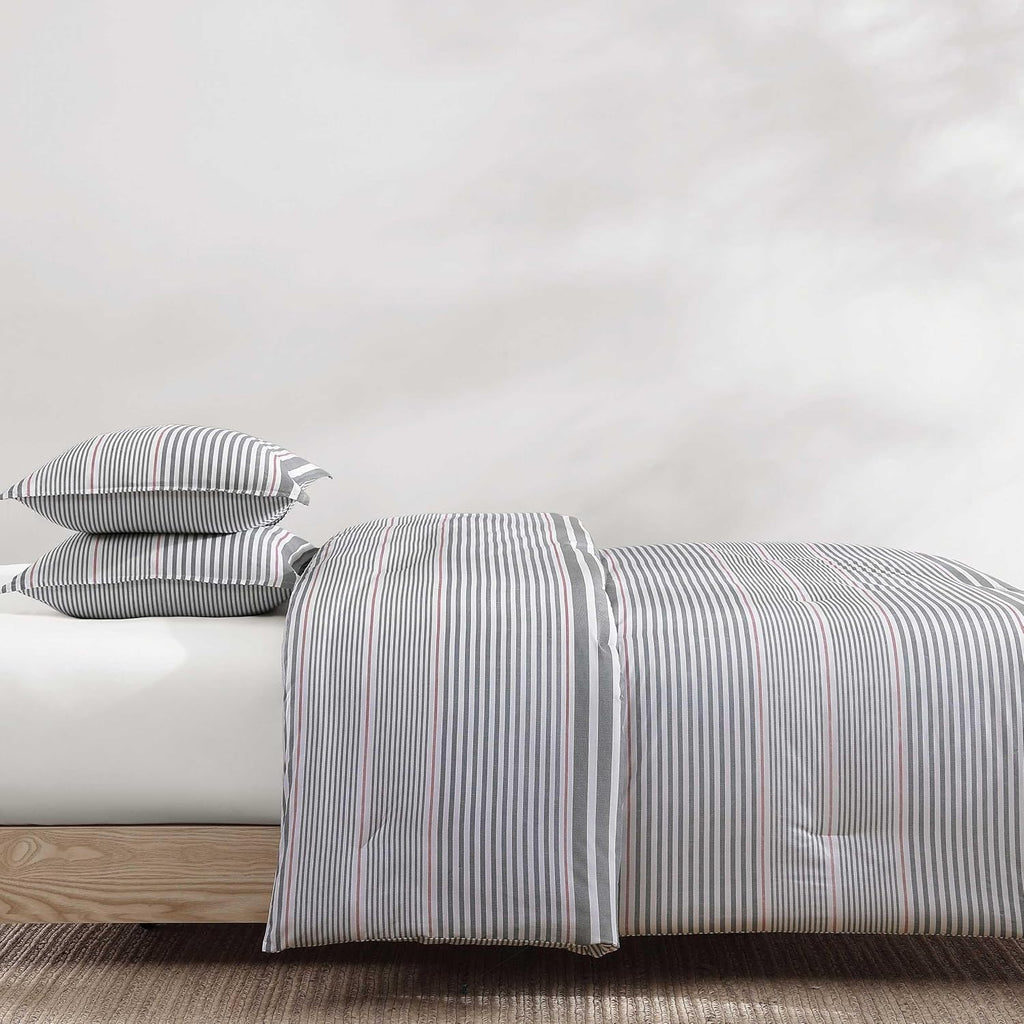 Tommy Hilfiger - King Comforter Set, Cotton Textured Bedding with Matching Shams, Medium Weight Bed Set, Oeko-TEX Certified (Danbury Stripe Blue)