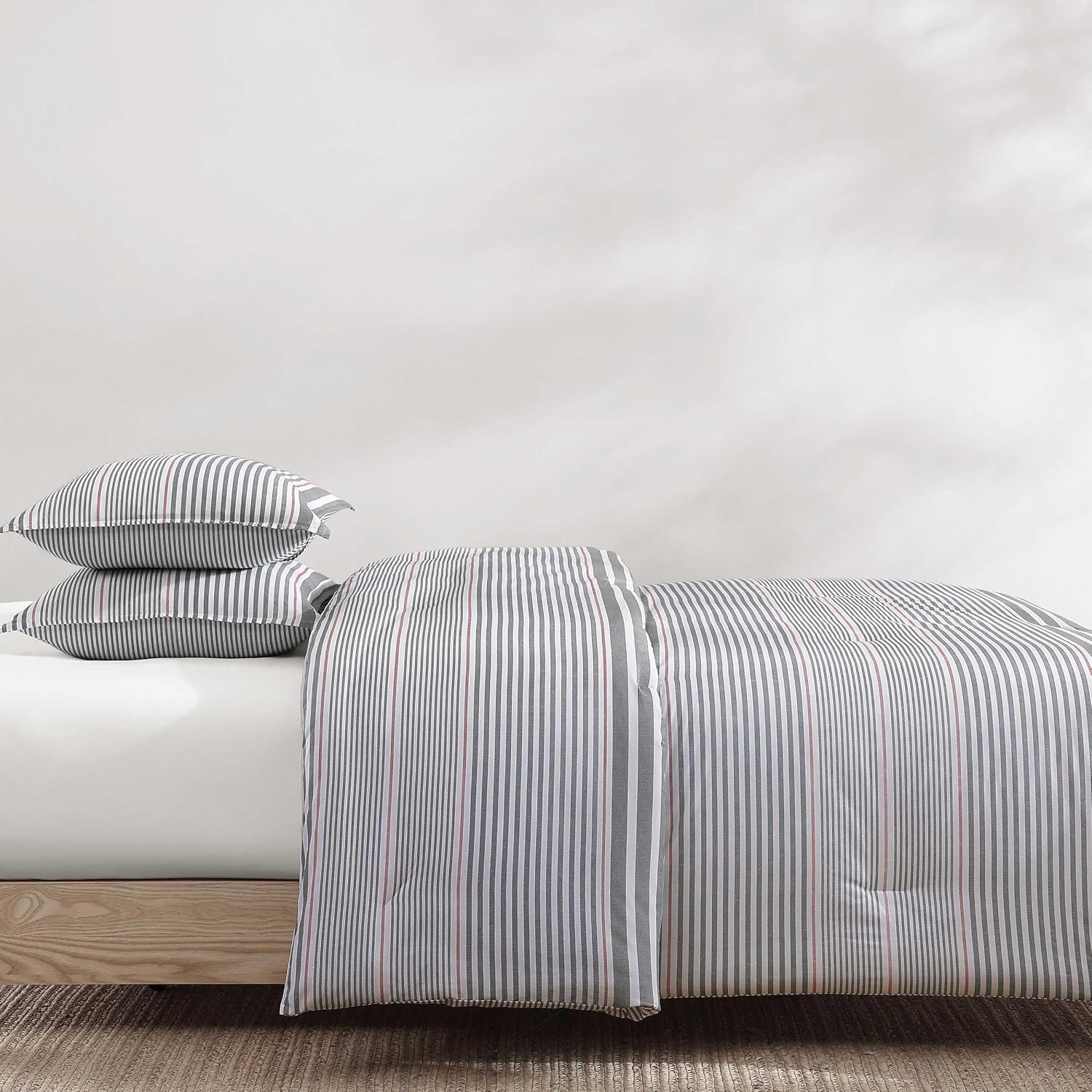 Tommy Hilfiger - King Comforter Set, Cotton Textured Bedding with Matching Shams, Medium Weight Bed Set, Oeko-TEX Certified (Danbury Stripe Blue)