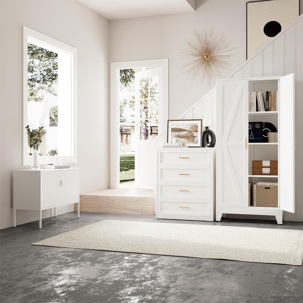 61' Tall Pantry Cabinet, White Metal Pantry Storage Cabinet, Kitchen Pantry Storage Cabinets with 2 Door and 3 Adjustable Shelves (White, 61' H)