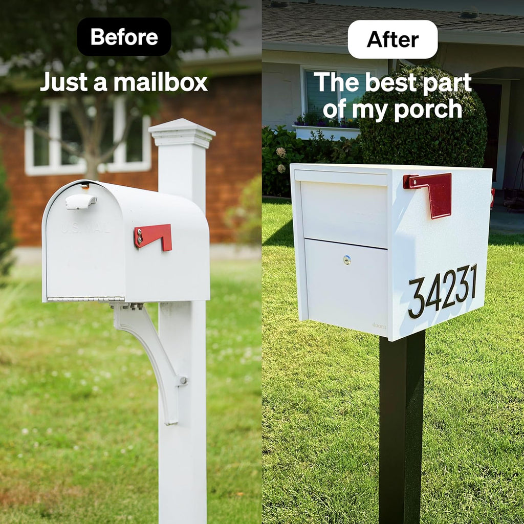 Adoorn Lockable Post Mount Mailboxes for Outside - Large Anti-Theft Locking Mailbox for Packages and Letters - Weatherproof Construction - Durable Steel - 15.5' H x 12' W x 18.5' D - White