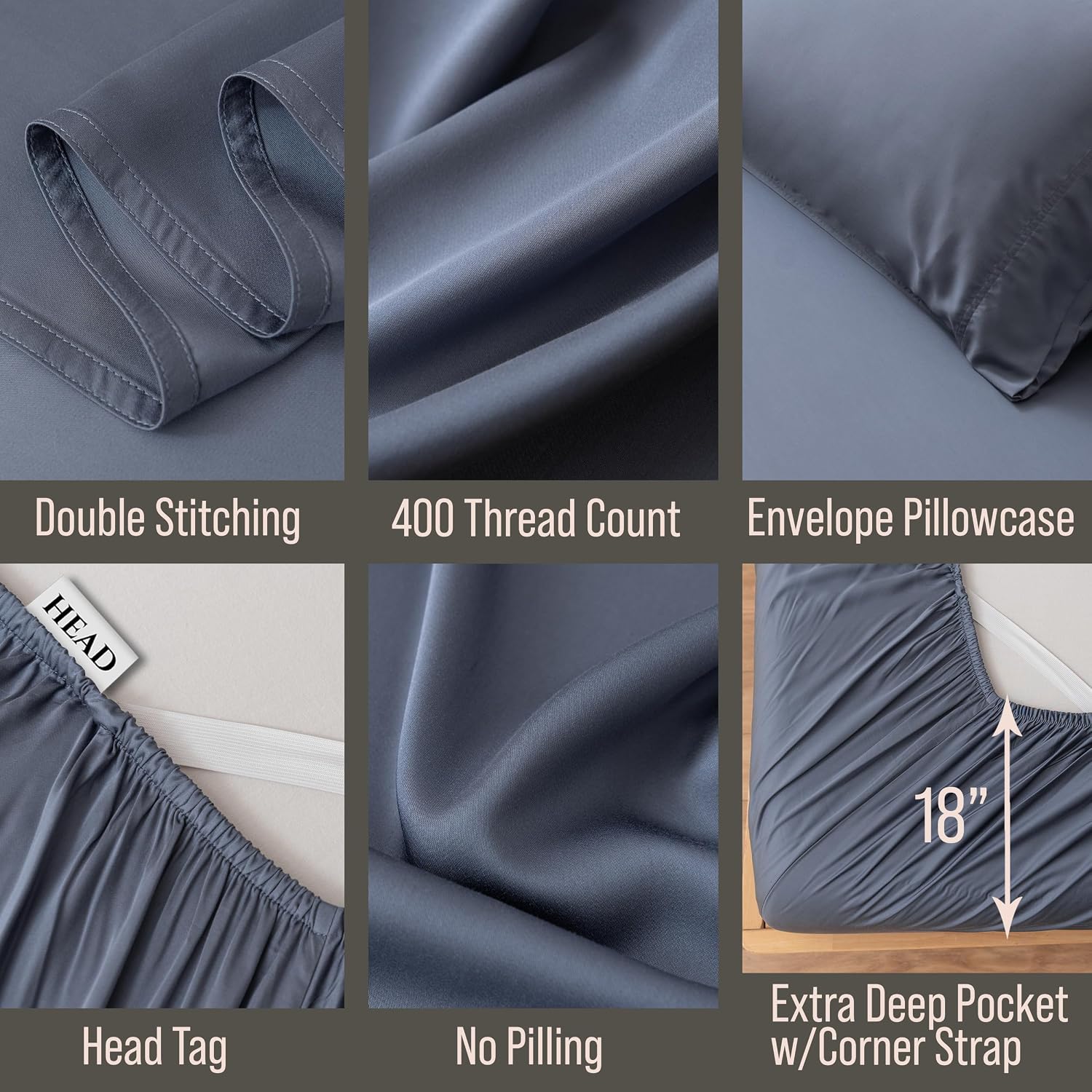 Bella Coterie Luxury Bamboo Viscose Queen Size Sheet Set | 100% Organically Grown | Ultra Soft | Cooling for Hot Sleepers | 18' Deep Pocket [Slate Blue]