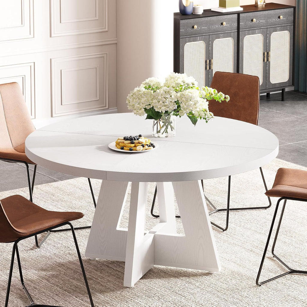 Tribesigns Farmhouse Dining Table, 47 Inch Round Dinner Table for 4, Rustic Round Dining Room Table for Home Dining Room Living Room (White)