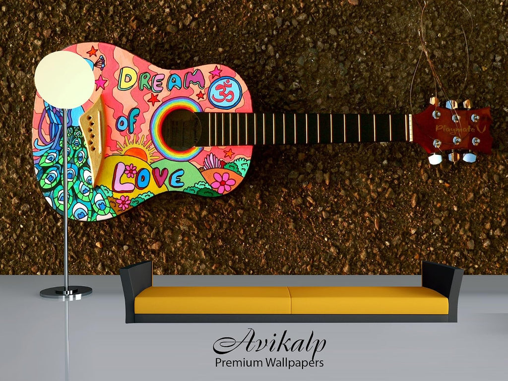 Avikalp Exclusive Awi4724 Painted Guitar Music Instrument Song Full HD Wallpapers (12 x 10 ft)
