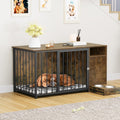 YITAHOME Dog Crate Furniture with Feeder Bowls, 55' Large Breed Dog Kennel with Storage Drawer, Heavy Duty Dog House TV Stand Indoor for Medium Dogs, Brown