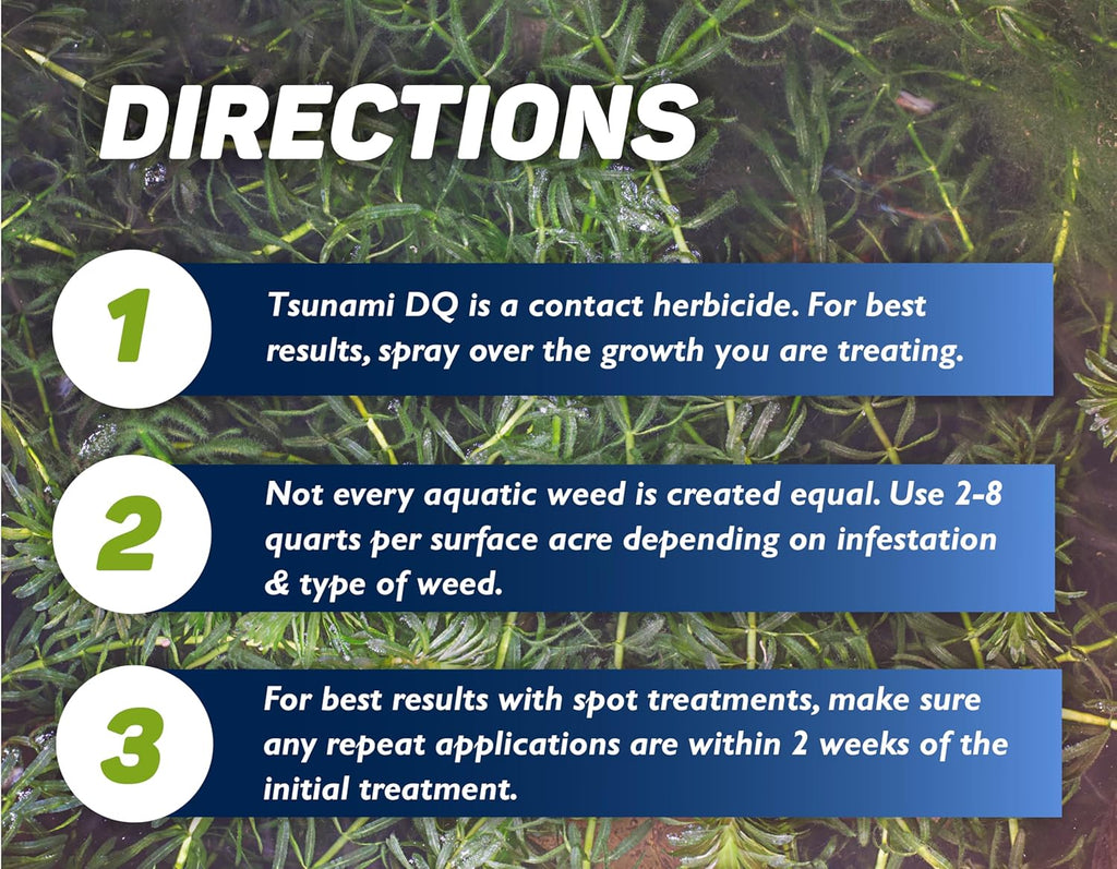 Tsunami DQ Aquatic Herbicide - Gallon - 37.3 Percent Diquat Dibromide - Concentrated Aquatic Weed Killer for Lakes and Ponds - Duckweed, Watermeal, Curly Leaf, Pondweed & Many More