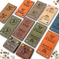 Customized 2 x 1 in Faux Leather Product Tags, SEW-ON Personalized Tags for Knitting and Crochet, Rivets Cute Labels Handmade Items (250 Labels)