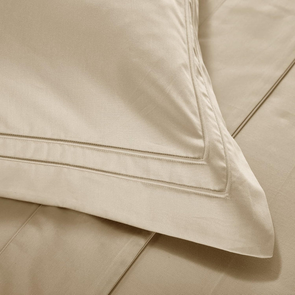 Triomphe Collection 3 Pieces Do Not Include Filling Beige Color Queen Size Duvet Cover Set 100% Egyptian Cotton Sateen 400 Thread Count Luxury Handcraft(Beige,Queen)