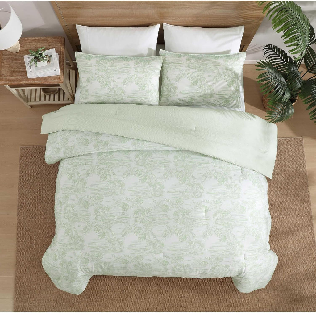 Tommy Bahama - Queen Comforter Set, 100% Soft Cotton Bed Set for Year Round Comfort, Coastal Bedding with Matching Pillowcases (Beach Bluff Toile Green)