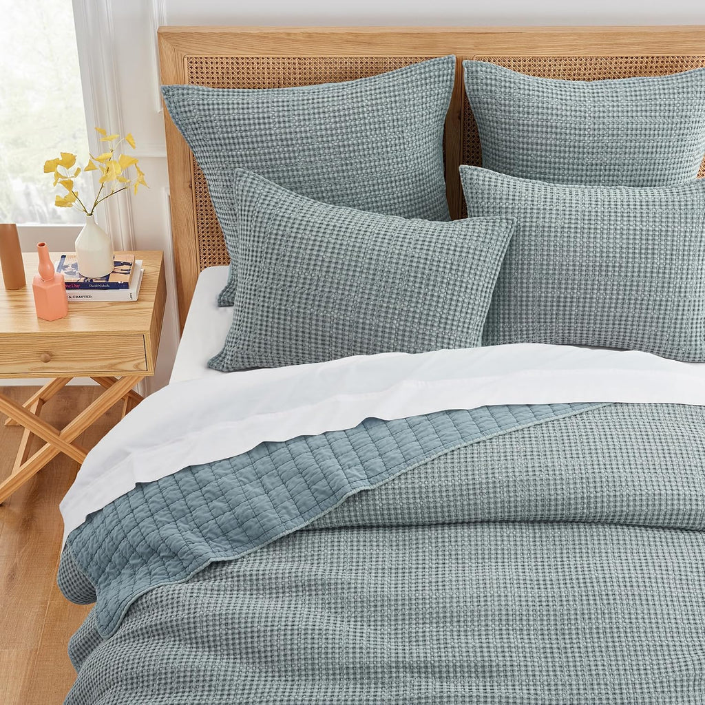 Levtex Home Mills Waffle Twin XL/Twin Quilt Set (68x86in) with 1 Pillow Sham (26x20in) - Chambray - Cotton Waffle Twin Size Quilt Bedding Set - Lightweight, Soft, Pre-Washed