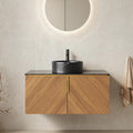 36 Inch Bathroom Vanity with Sink Combo, Floating Vanity Bathroom with Vessel Sink, Modern Bathroom Vanity Cabinet with Doors, Sintered Stone Countertop and Black Round Basin,Brown Oak