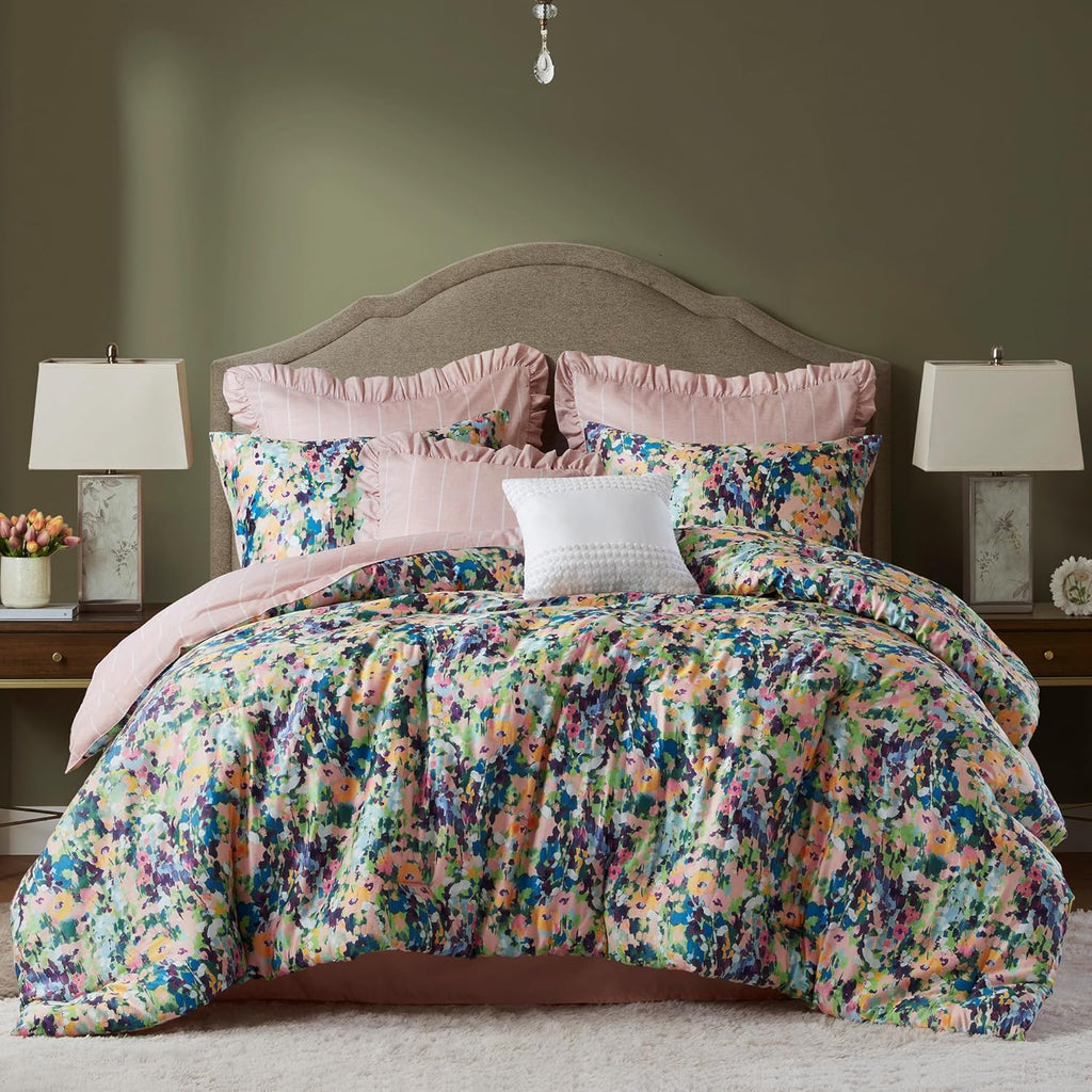 Madison Park Queen Comforter Set Cotton, Microfiber Reverse, Floral Reversible Comforters Queen Size Bed, All Season Bedding Queen Size Comforter, Shams, Pillows, Ophelia, Queen Multi 8 Piece