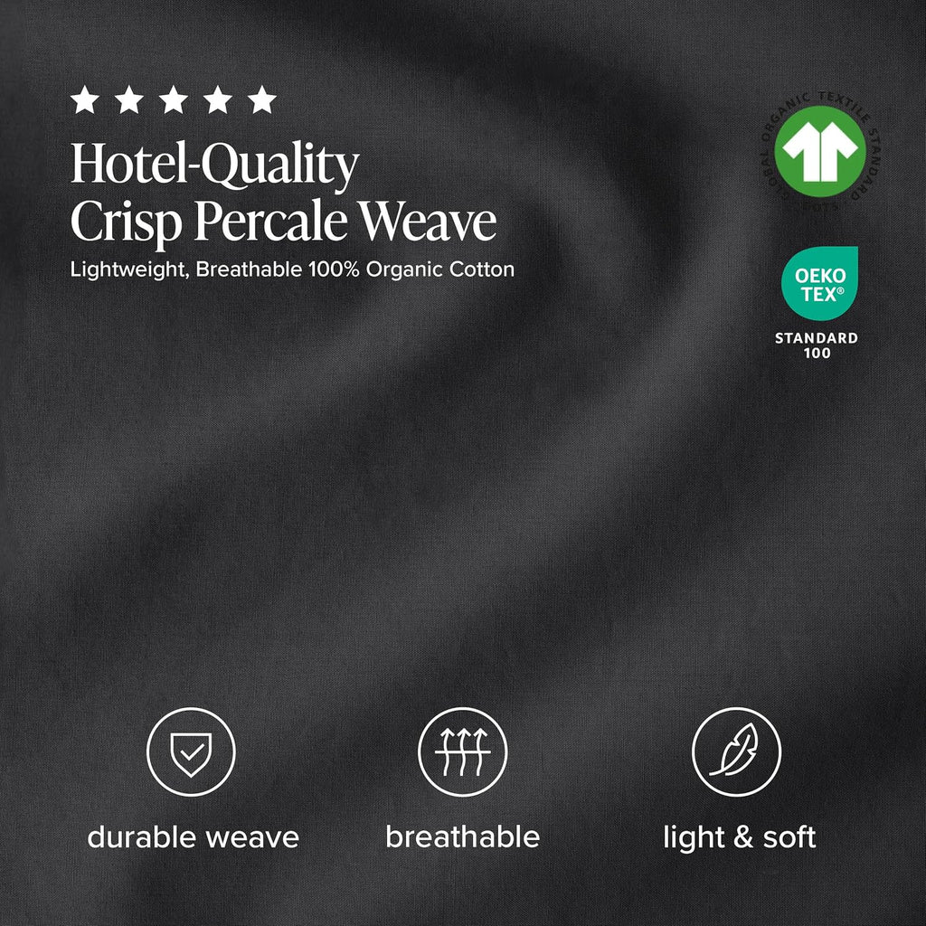Bare Home 100% Organic Cotton Split Head Flex King Sheet Set - Crisp Percale Weave - Lightweight & Breathable - Bedding Sheets & Pillowcases (Split Head Flex King, Black)