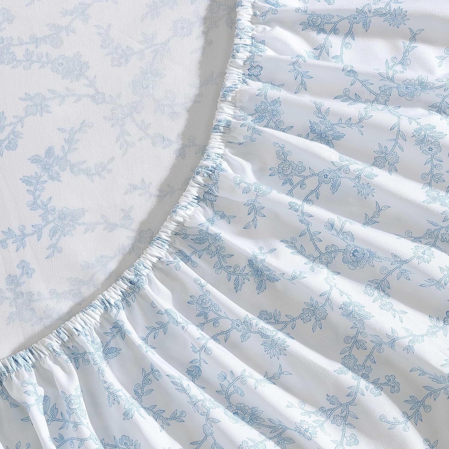 Laura Ashley - Twin XL Size Sheet Set, Crisp Cotton Percale Bedding with Ruffle Pillowcase, Fully Elastic Deep Pocket Fitted Sheet, Floral Room Decor, Breathable All-Season Comfort (Victoria Blue)