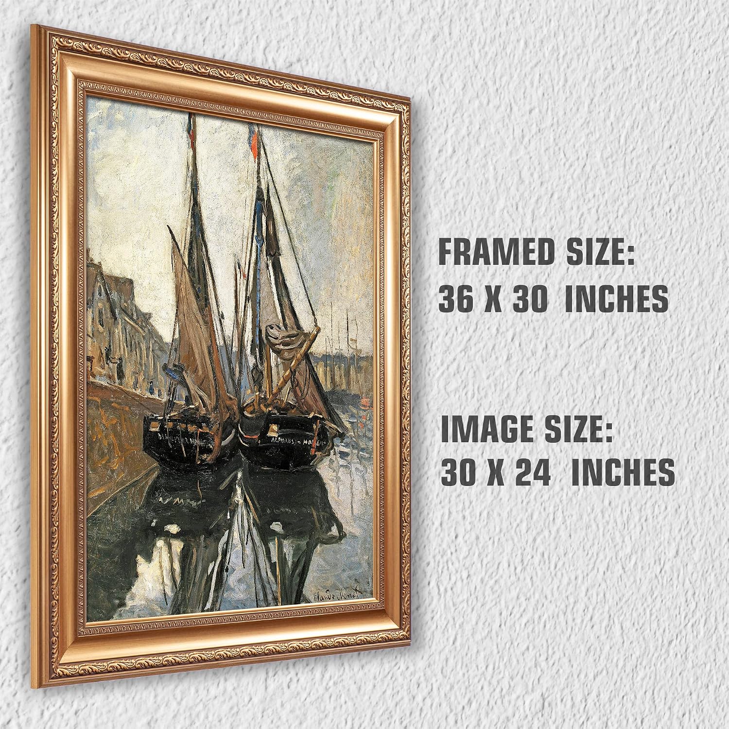Boats by Claude Monet Painting Reproductions Framed Size:36x30 inches,Image Size:30x24 inches World Classic Reproductions For HomeDecor,Gold Frame