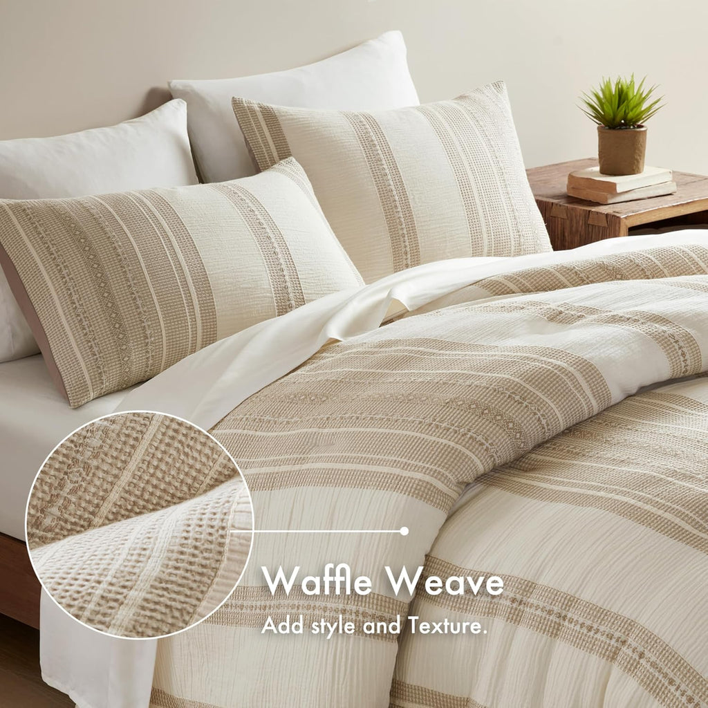 Woolrich King Comforter Set Cotton Striped, Oversized Comforter, All Season Down Alternative Overfilled King Size Comforter, Mesa, King/Cal K Tan 3 Piece