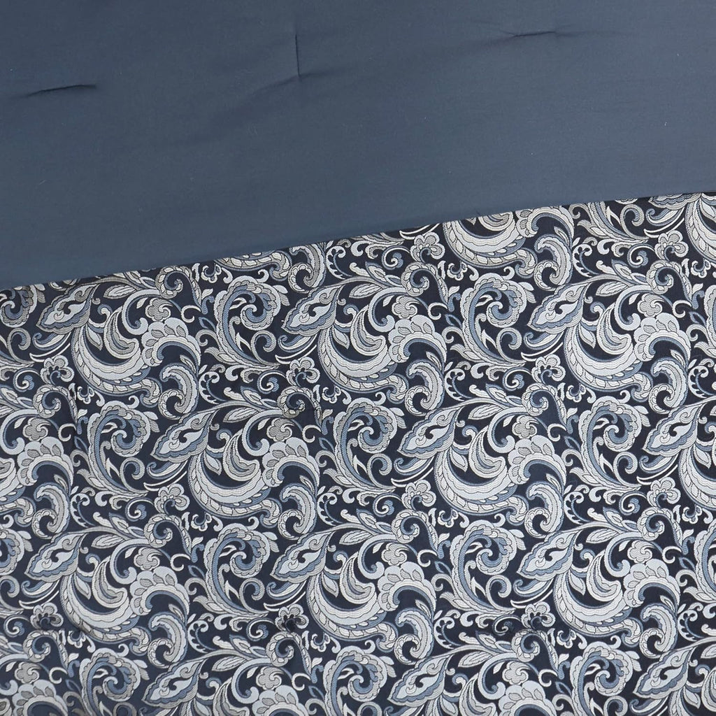 Madison Park Essentials Brystol 24 Piece Room in a Bag Faux Silk Comforter Jacquard Paisley Design Matching Curtains Down Alternative All Season Bedding-Set, King(104 in x 92 in), Navy 24 Piece