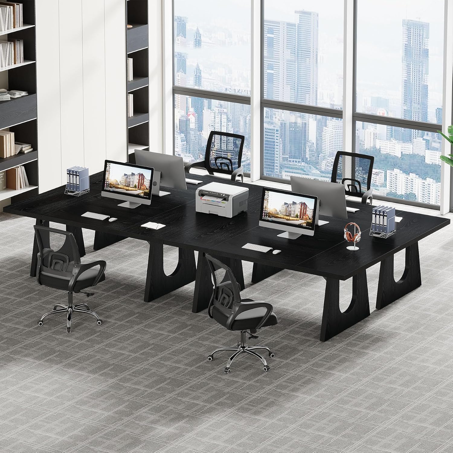 Tribesigns 70.86-Inch Executive Desk, Large Black Computer Office Desk with Wooden Legs, Modern Simple Style Rectangle Writing Table, Workstation or Business Table for Home Office (Black)