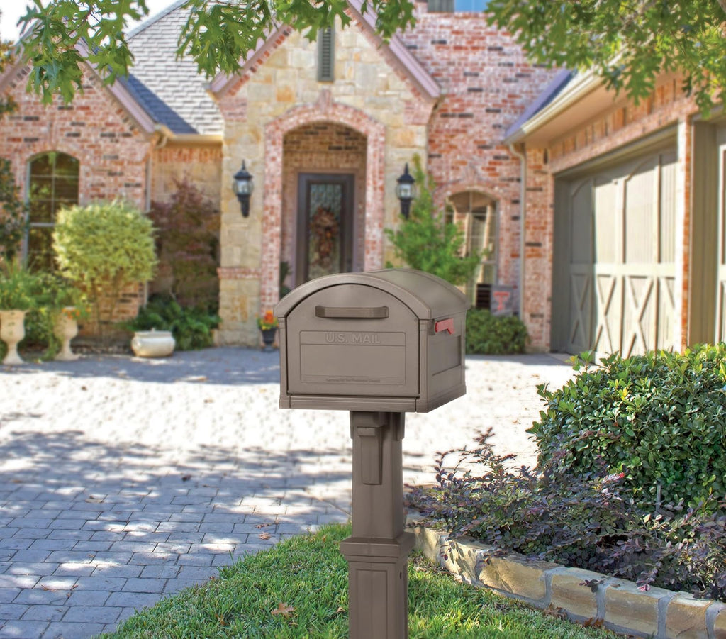 Architectural Mailboxes Grand Haven Plastic Mailbox and Post Kit, GHC40MAM, Mocha, Extra Large Capacity