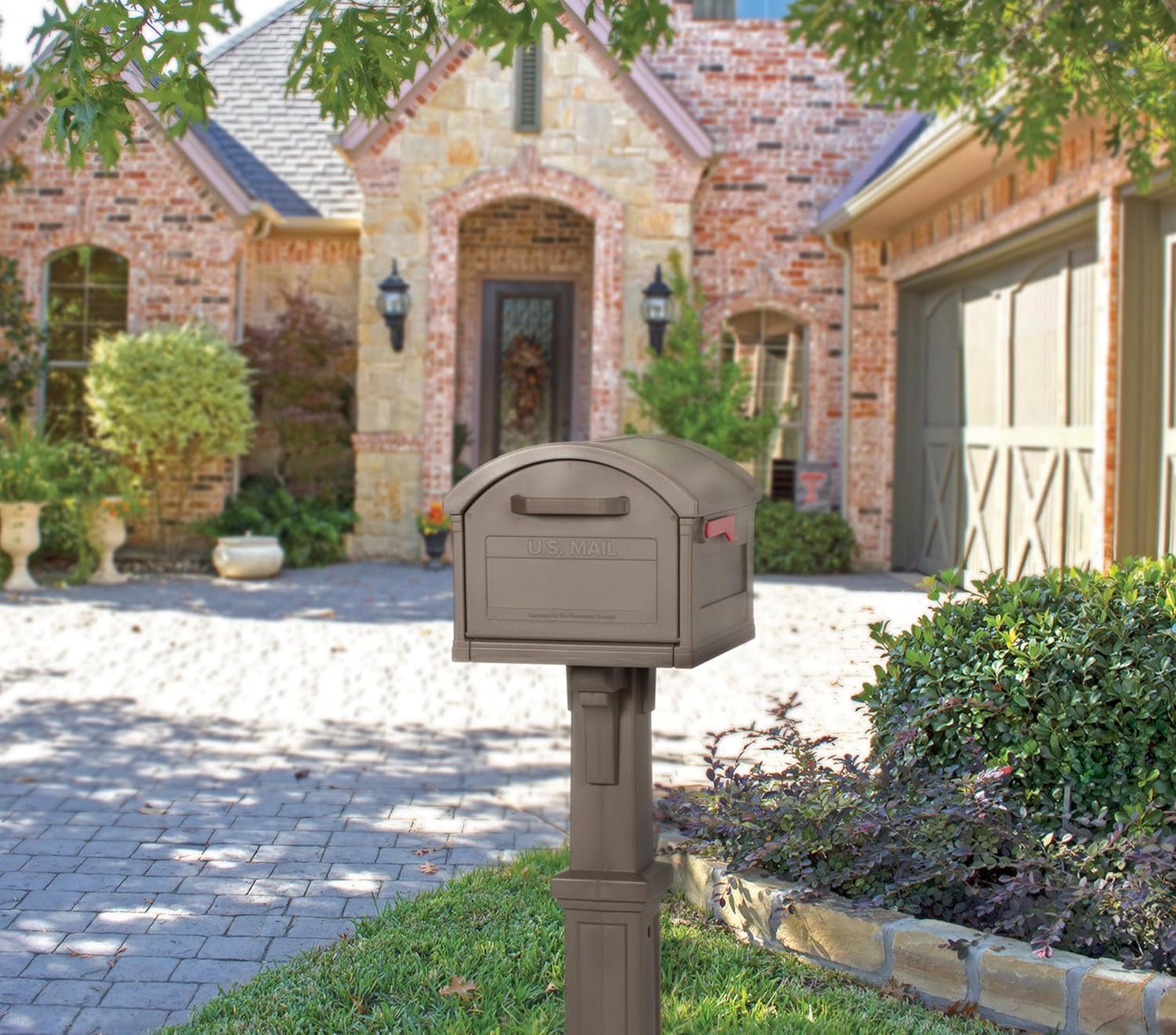 Architectural Mailboxes Grand Haven Plastic Mailbox and Post Kit, GHC40MAM, Mocha, Extra Large Capacity
