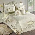 Sweetbay Matelasse Bedding | Magnolia, Butterfly, & Leaf Velvet Applique | 10-Pc Ivory Lightweight Bed Set: Full Coverlet, Bedskirt, 2 Standard Shams, 2 Euro Shams, 2 Euro Inserts, & 2 Accent Pillows