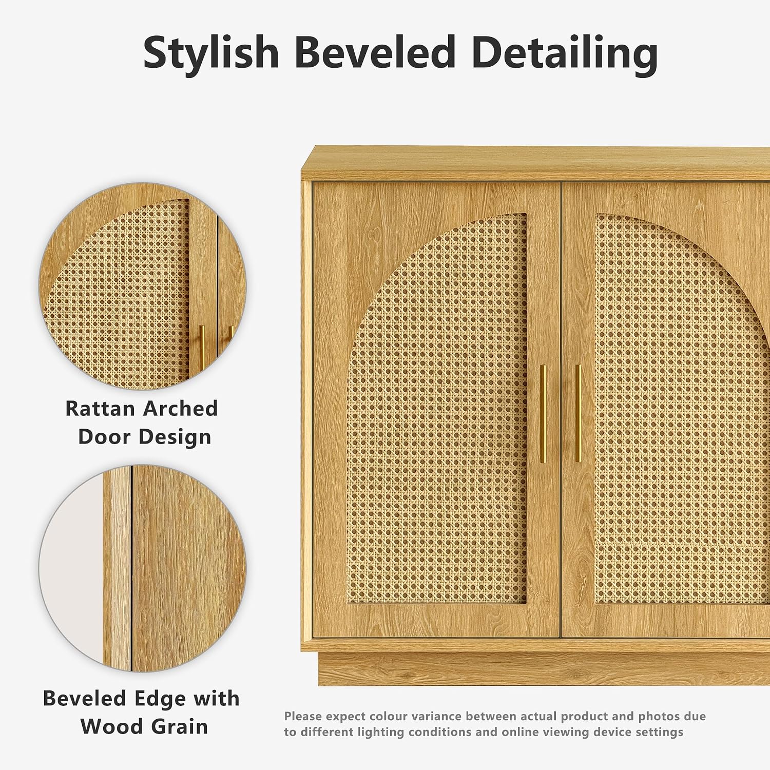 FORTUNETEC Sideboard Buffet Cabinet with Storage Set of 3, Modern Accent Cabinet with Rattan Arched Doors, Modular Media Console, Boho Credenza for Living Room Kitchen Dining Room Entryway, Oak