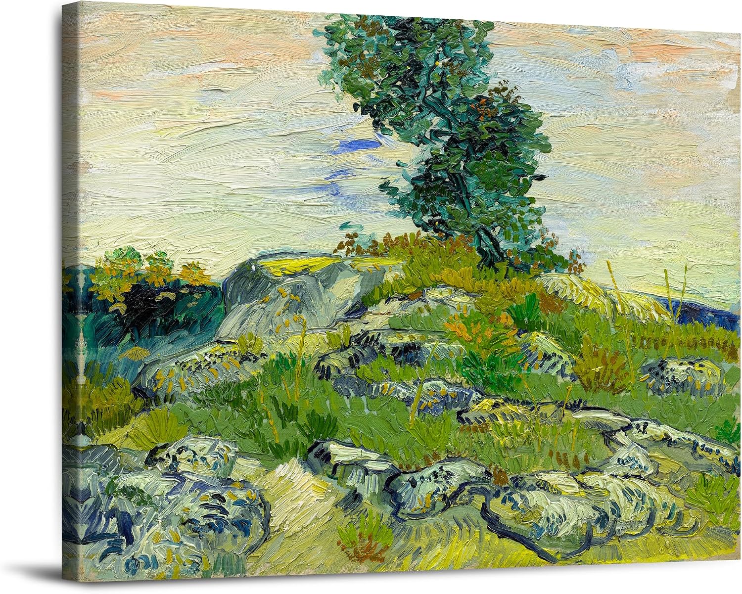 The Rocks Wall Art Canvas Prints 45x36x1.5, Vangogh Classic Art Reproductions. Giclee Print& Museum Quality Framed Art.