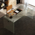 53.14' Modern Tempered Glass Executive Desk with Drawer, Black Wood Finish and Tempered Glass Legs – Minimalist Stylish Workstation Table for Home Office (Transparent Glass Desk)