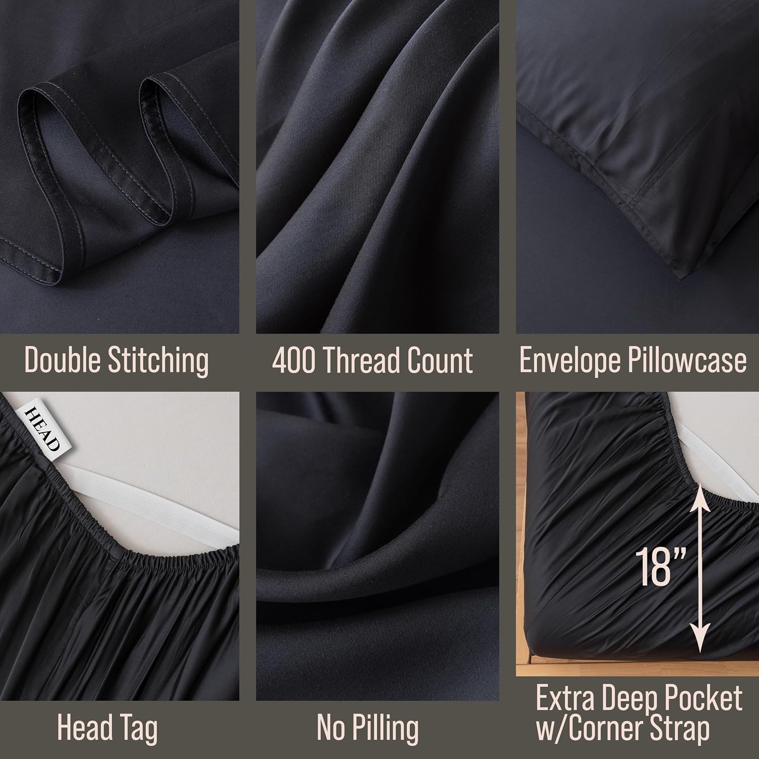 Bella Coterie Luxury Bamboo Viscose Queen Size Sheet Set | 100% Organically Grown | Ultra Soft | Cooling for Hot Sleepers | 18' Deep Pocket [Black]