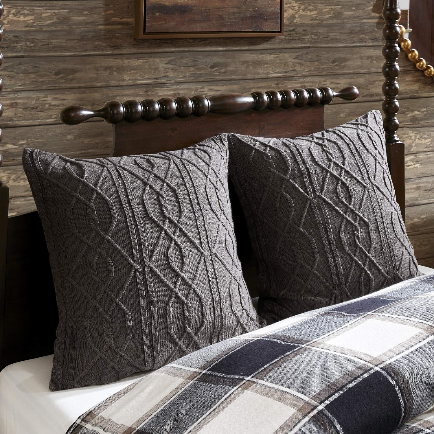 Madison Park Signature Cozy Comforter Set - All Season Bedding Combo Filled Insert and Removable Duvet Cover, Shams, Decorative Pillows, Plaid Brown/Black King (110 in x 96 in) 10 Piece