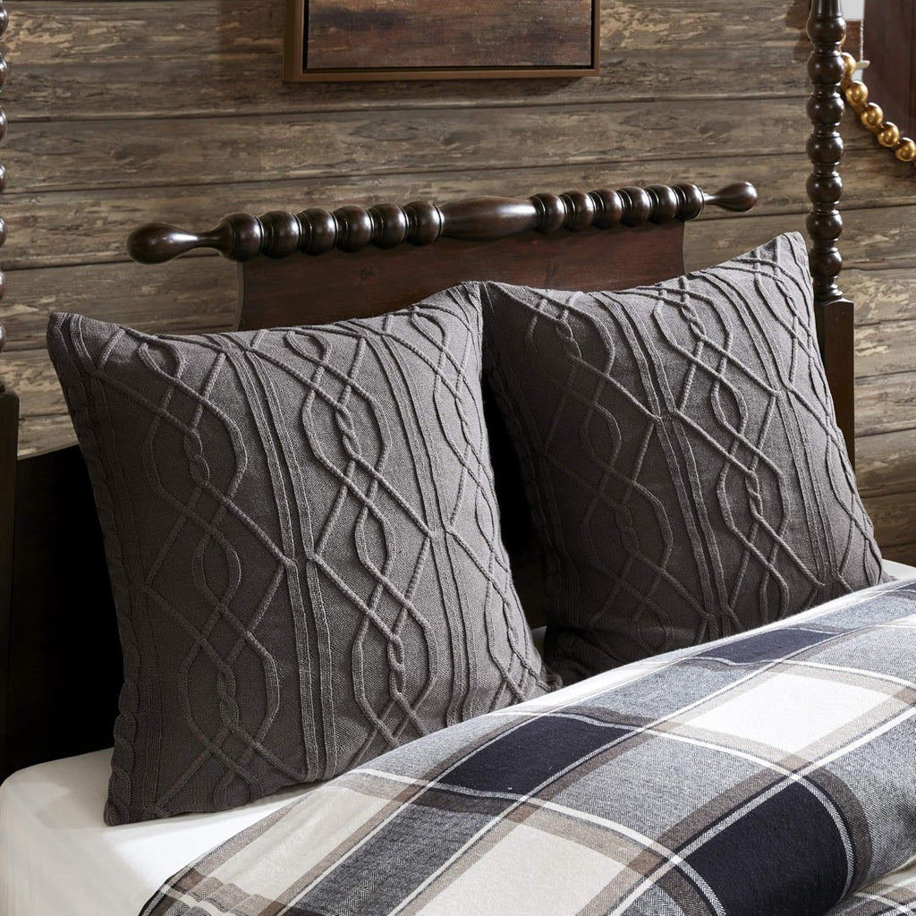 Madison Park Signature Cozy Comforter Set - All Season Bedding Combo Filled Insert and Removable Duvet Cover, Shams, Decorative Pillows, Plaid Brown/Black Queen (92 in x 96 in) 9 Piece