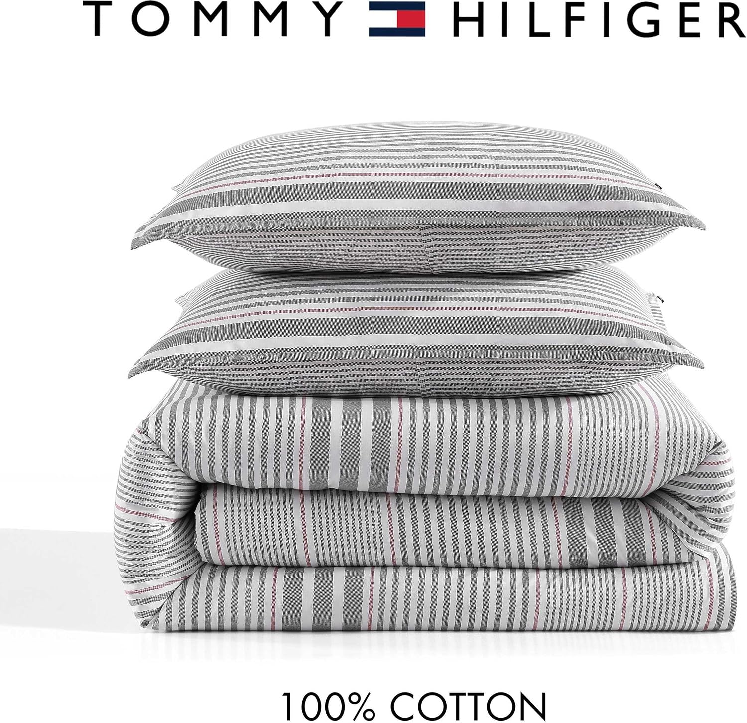 Tommy Hilfiger - King Comforter Set, Cotton Textured Bedding with Matching Shams, Medium Weight Bed Set, Oeko-TEX Certified (Danbury Stripe Blue)