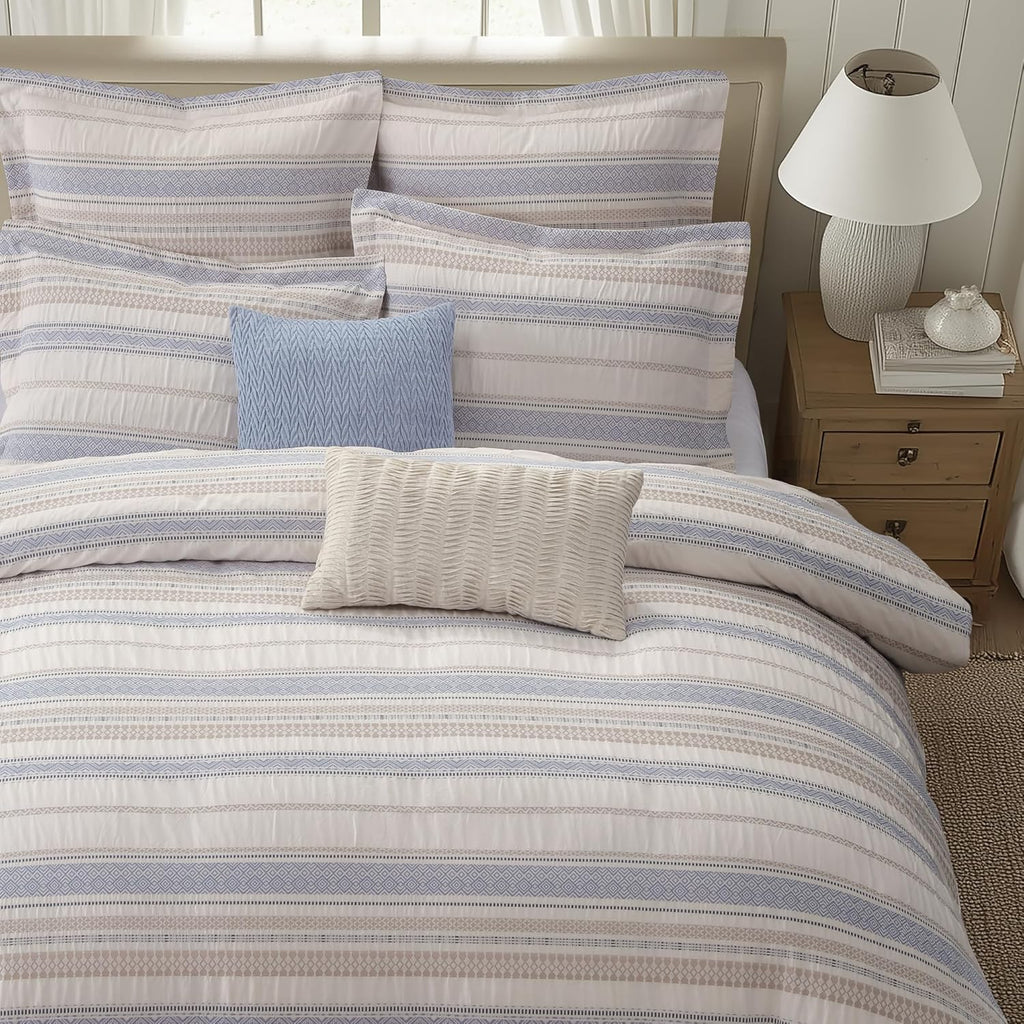 Levtex Home Pickford Chambray Comforter Set - King Comforter + Two King Pillow Shams - Jaquard - Chambray, Taupe and Cream - Comforter (106 x 94in.) and Pillow Shams (36 x 20in.) - Cotton | Textured