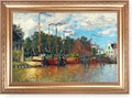 Boats at Zaandam by Claude Monet Painting Reproductions Framed Size:36x26 inches,Image Size:30x20 inches World Classic Reproductions For HomeDecor,Gold Frame