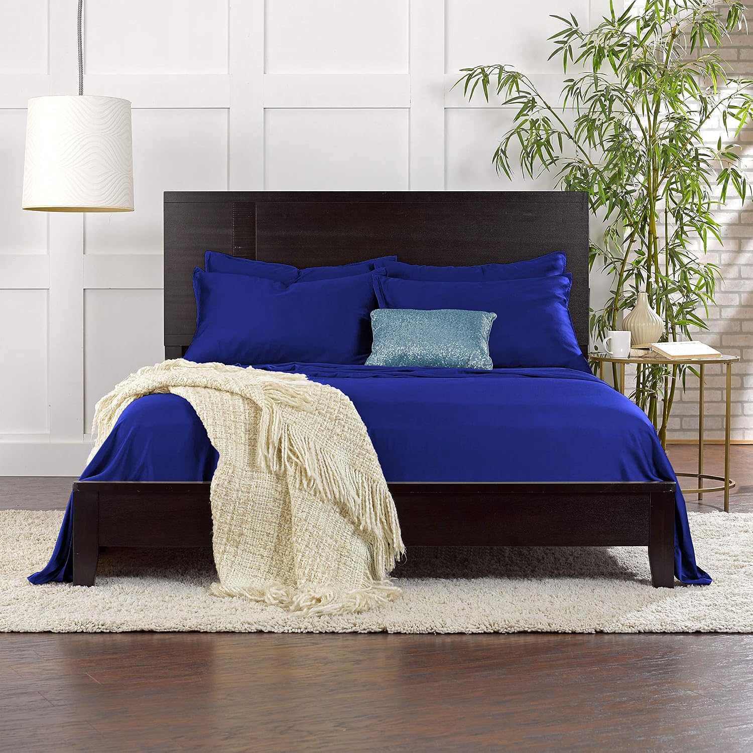 Pure Bamboo Split King Sheets, Genuine 100% Organic Viscose Derived from Bamboo Bed Sheet Set, Soft & Cooling, Double Stitching, 2 Fitted Sheets (Split King, Cobalt Blue)