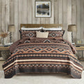 Traditional Quilt Queen Size - 3 Pieces Rustic Aztec Bedding Sets - 100% Cotton Southwestern Bedspread for All Season - American Navajo Diamond Motif Lightweight Comforter - Brown/Black