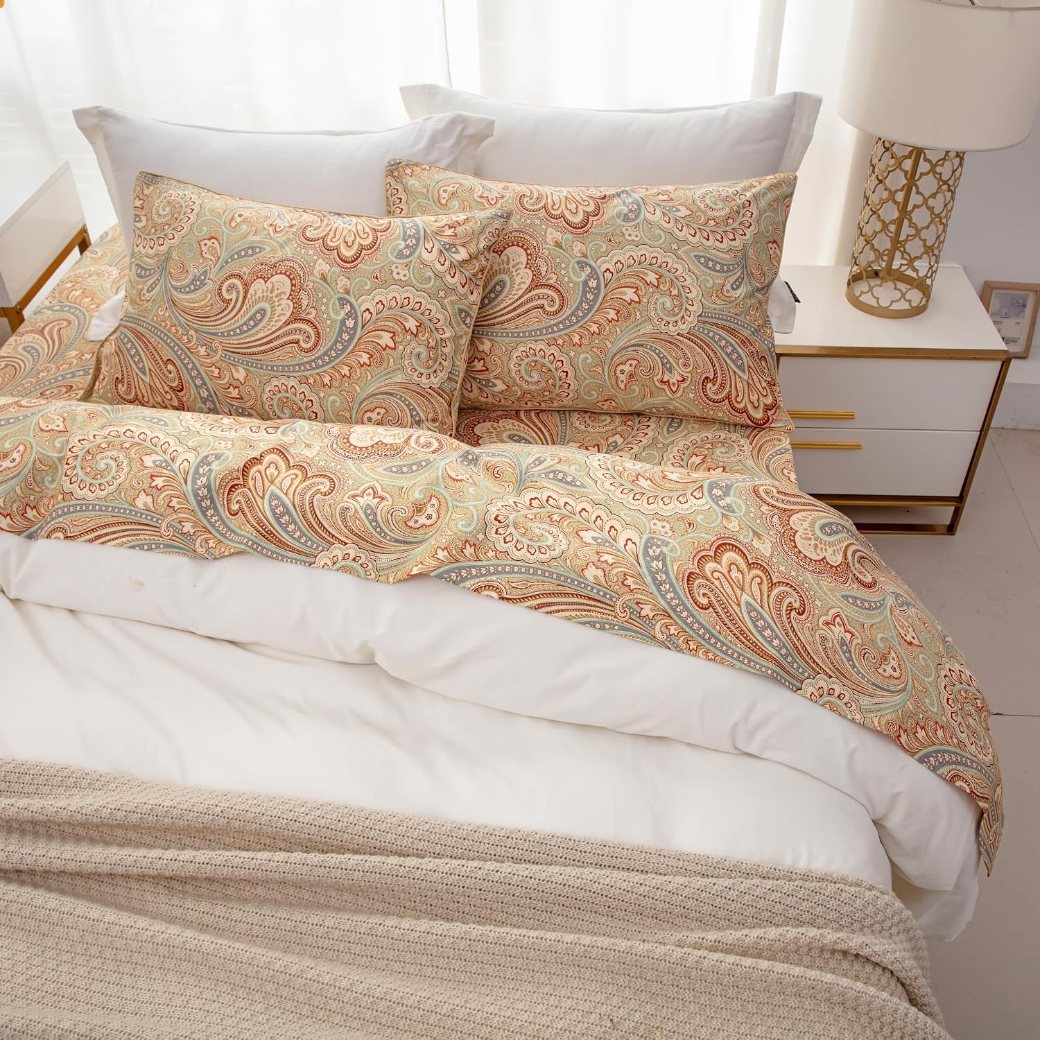 Brandream Paisley Bedding Gold Classy Regal Themed Boho Bed Sheet Set Luxury Bedding Collections 800 Thread Count 100% Egyptian Cotton Deep Pocket, 4 Piece-King Size