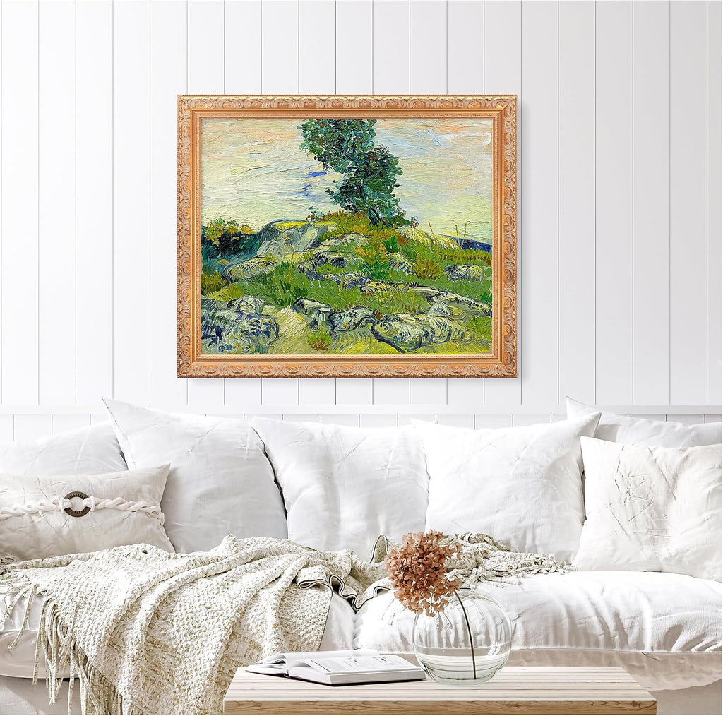 BOTTEGAARTS The Rocks Wallart Image Size:30x24 Framed Size:34.5x26.5 Wooden Golden Frame Vangogh Classic Art Reproductions. Giclee Print