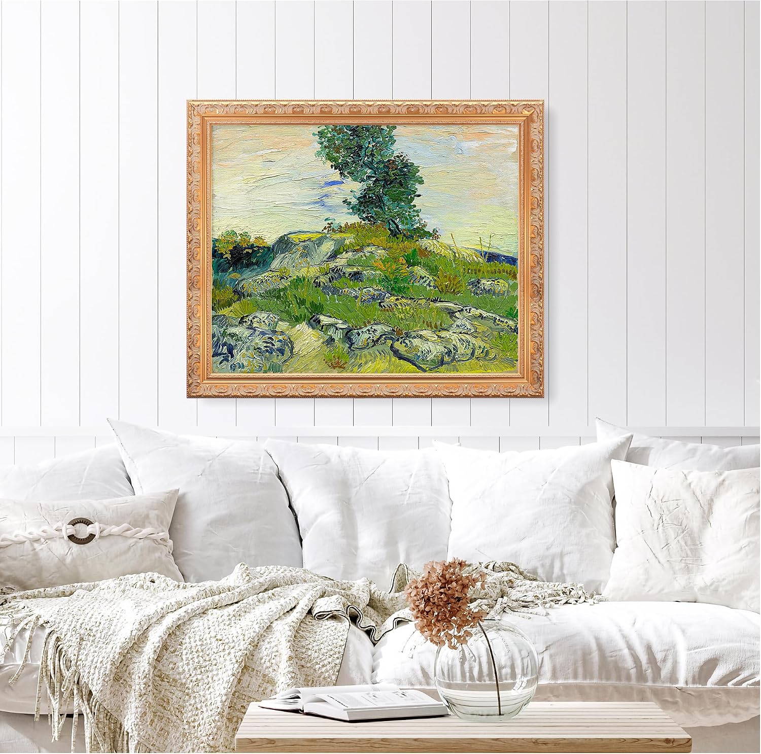 BOTTEGAARTS The Rocks Wallart Image Size:30x24 Framed Size:34.5x26.5 Wooden Golden Frame Vangogh Classic Art Reproductions. Giclee Print