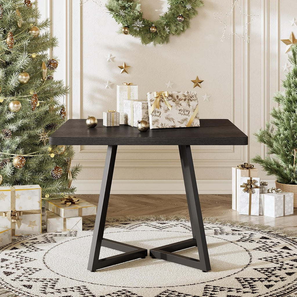 LITTLE TREE 31.5 Inches Small Dining Table for 4, Square Dinner Table for Small Space, Dining Room Tables, Black Wooden Kitchen Table with Metal Legs, Modern Leisure Cafe Table for Apartment