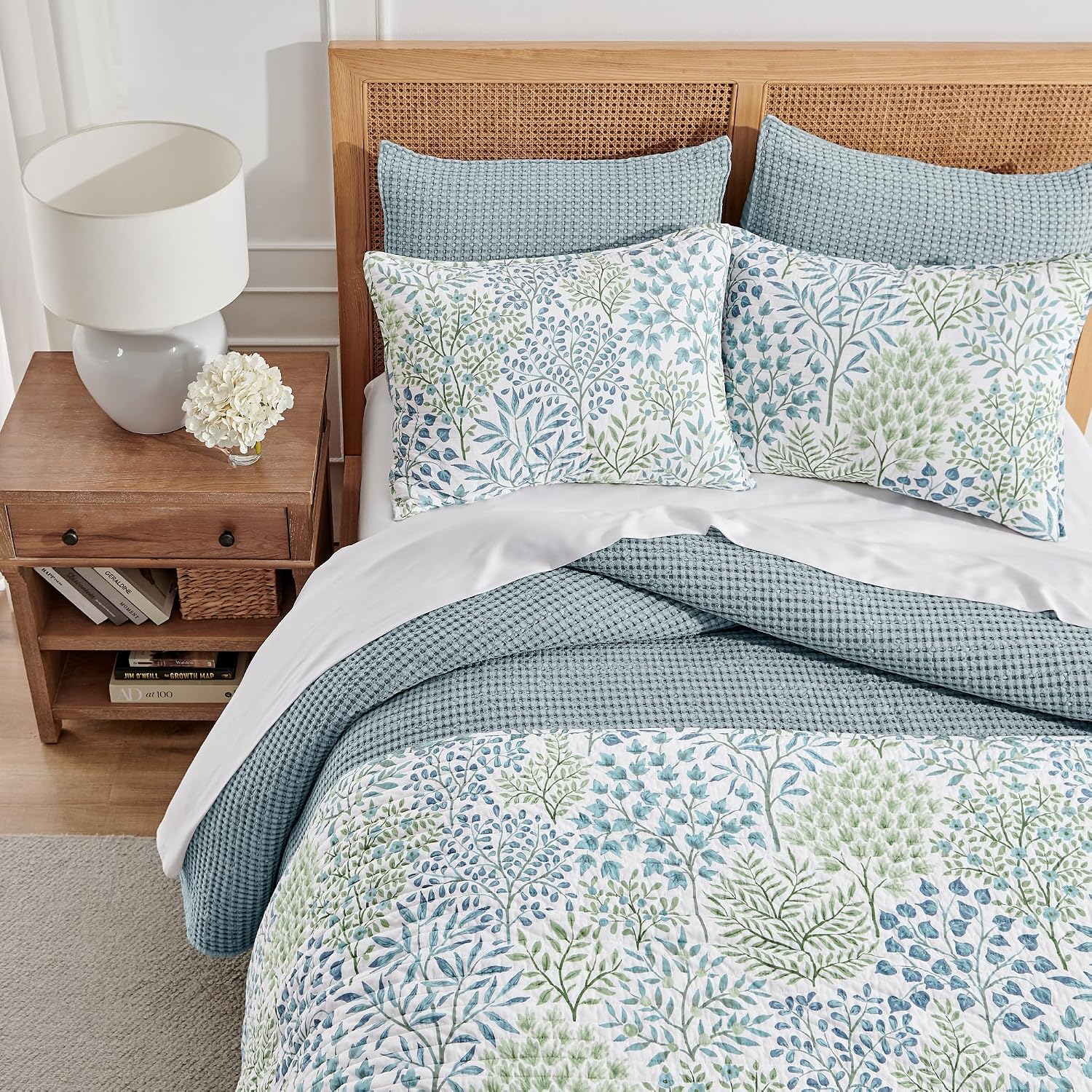 Levtex Home Mills Waffle Twin XL/Twin Quilt Set (68x86in) with 1 Pillow Sham (26x20in) - Chambray - Cotton Waffle Twin Size Quilt Bedding Set - Lightweight, Soft, Pre-Washed