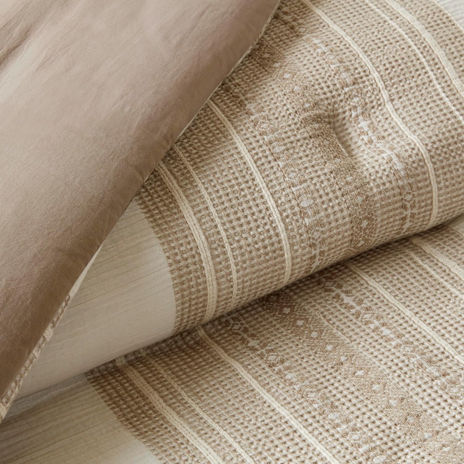 Woolrich King Comforter Set Cotton Striped, Oversized Comforter, All Season Down Alternative Overfilled King Size Comforter, Mesa, King/Cal K Tan 3 Piece