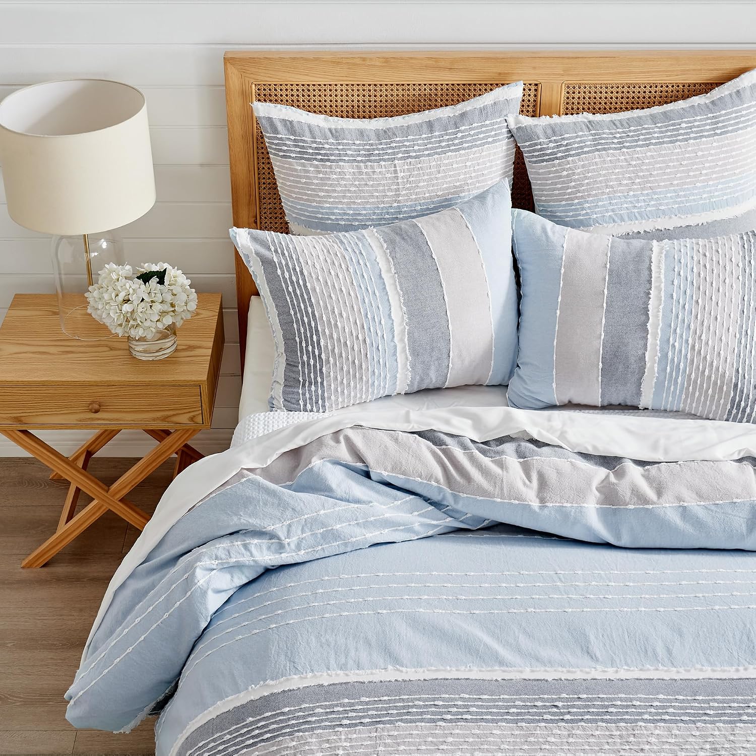 Levtex Home - Santander Duvet Cover Set - King Duvet Cover + Two King Pillow Cases - Grey, Chambray, Blue, White - Jacquard - Duvet Cover (106 x 94in.) and Pillow Case (36 x 20in.) - Cotton