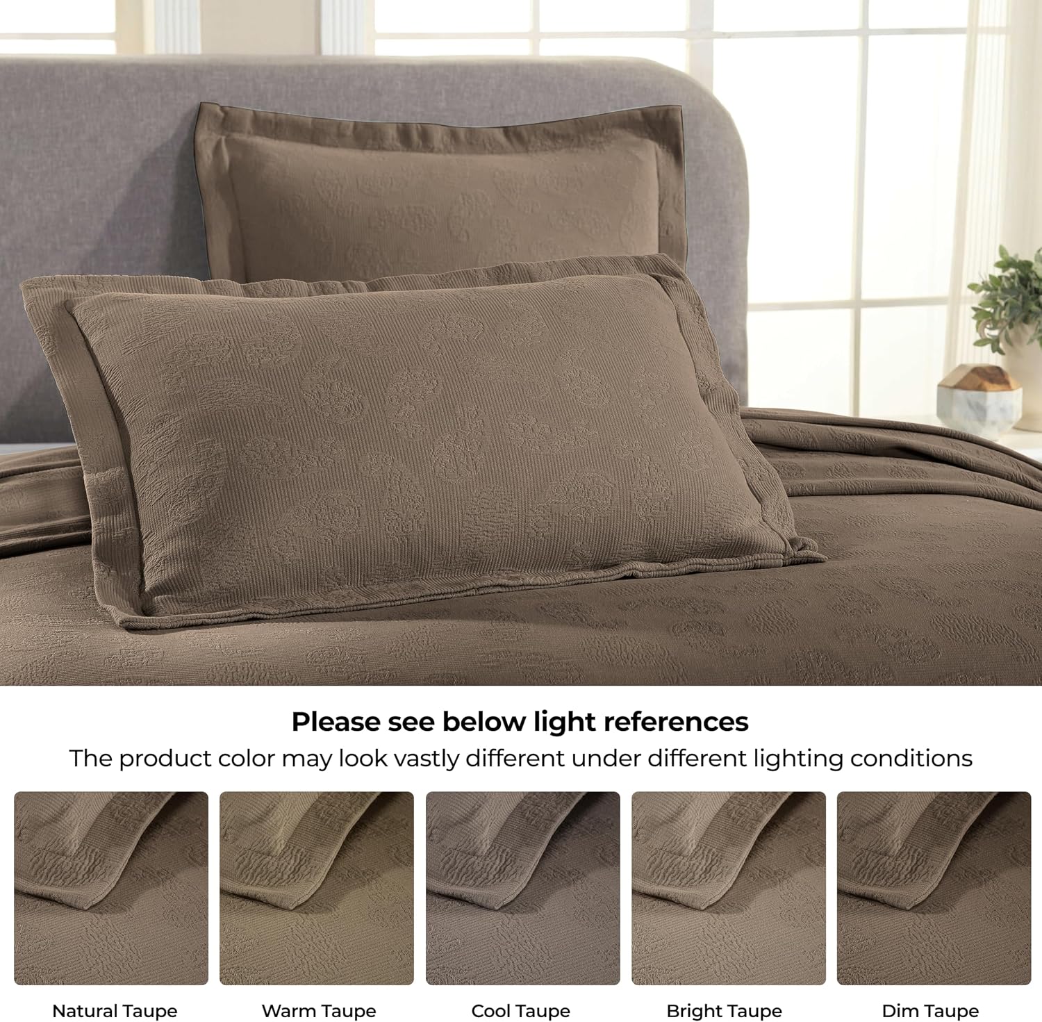 Superior Paisley Cotton 3 Piece Bedspread Set, Home Bed Decor, Decorative Textured Bed Spread, 2 Pillow Shams, Airy Blanket, Matelasse Coverlet Bedding, Vintage Floral Design, Queen, Taupe