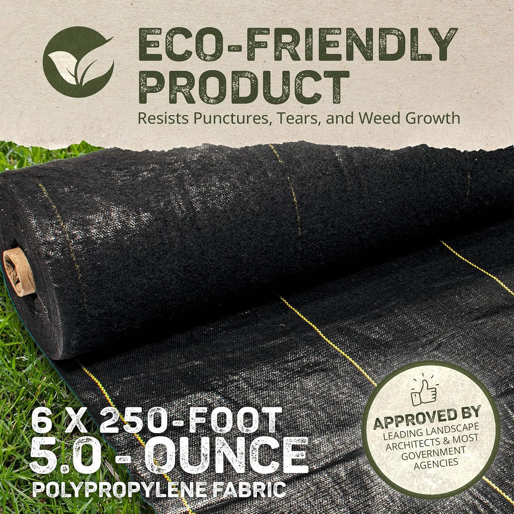 Dewitt 6 x 250 Foot Weed and Mulch Barrier Landscape Woven Fabric Ground Cover, Ideal as Fabric for Yards, Grounding Sheets, Fake Rock, or Floor Mat
