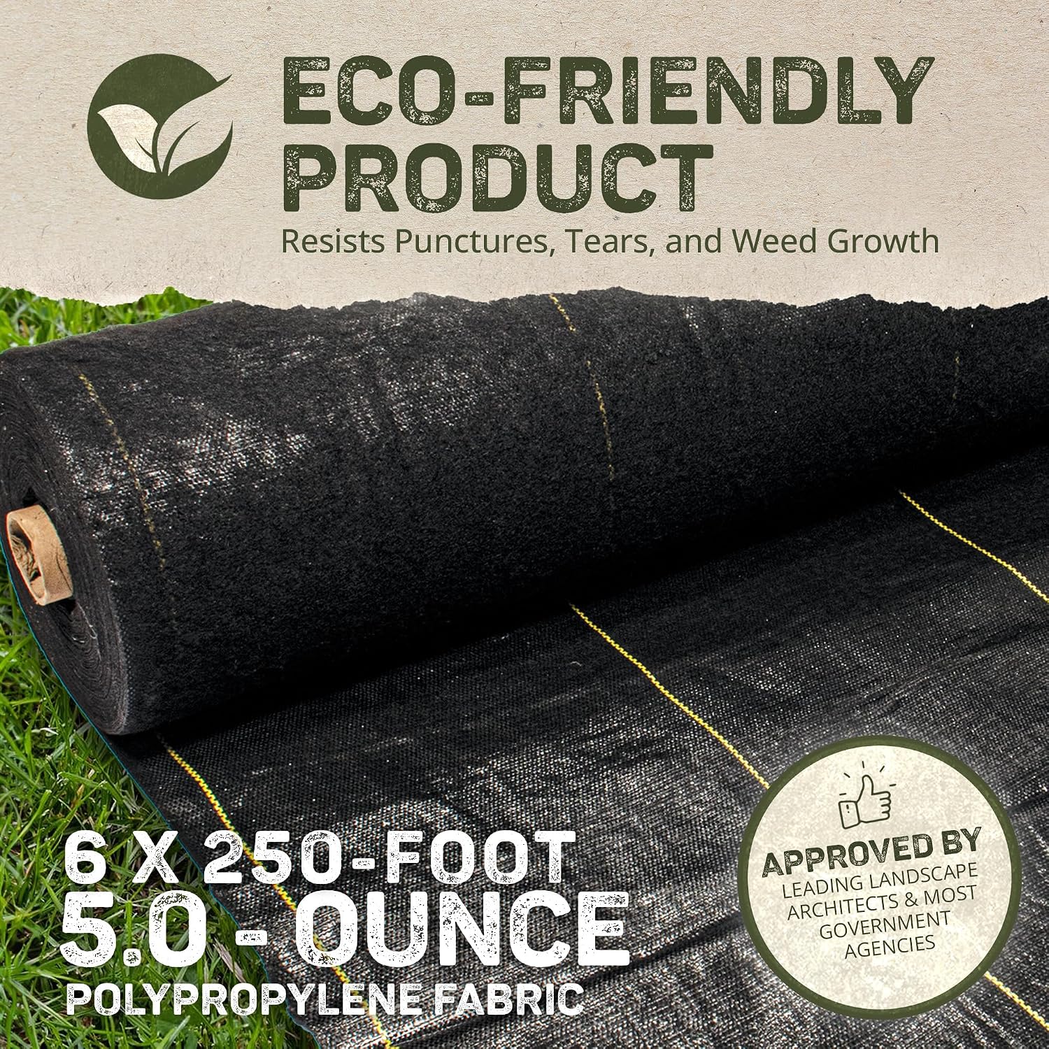 Dewitt 6 x 250 Foot Weed and Mulch Barrier Landscape Woven Fabric Ground Cover, Ideal as Fabric for Yards, Grounding Sheets, Fake Rock, or Floor Mat